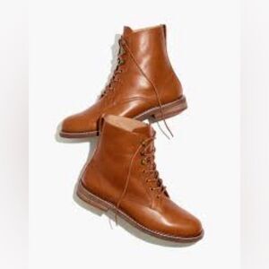 Madewell Kellie Lace-Up Combat Boots Brown Leather Size 10